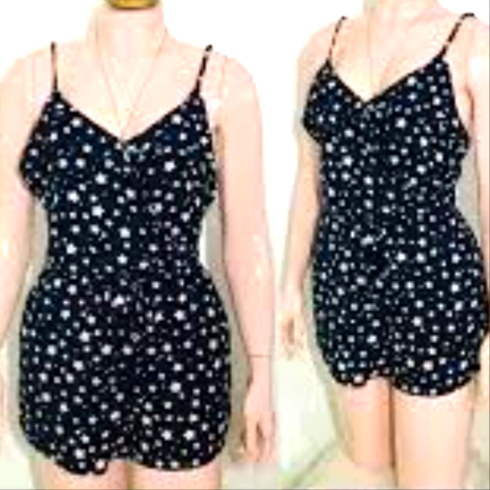 Atmosphere Blue and White Jumpsuit Playful Polka Dot Design